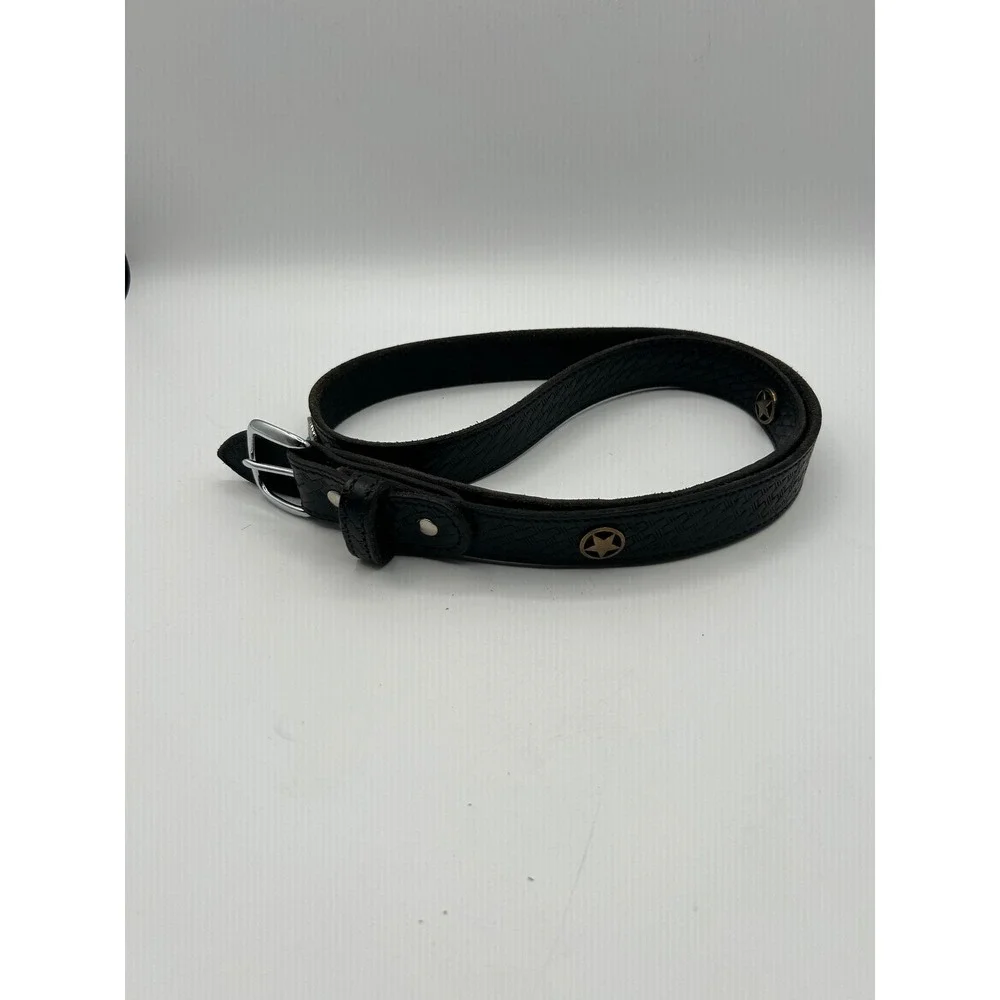 Western Belt Mens 42 Black Leather Star Studded‎ Basketweave Vintage Style